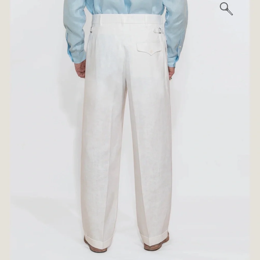NWOT Cathcart Ellington White Linen Straight-Leg Trousers